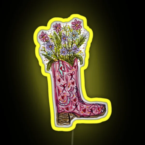 Flowers In Pink Cowboy Boot RGB Neon Sign