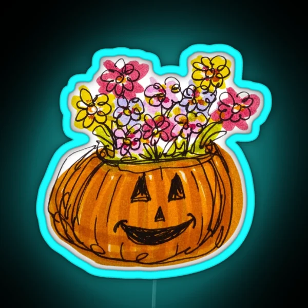 Flowers In Pumpkin RGB Neon Sign