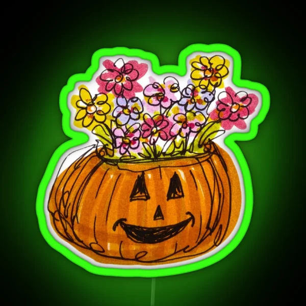 Flowers In Pumpkin RGB Neon Sign