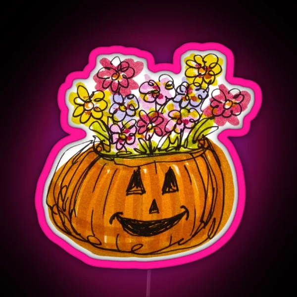 Flowers In Pumpkin RGB Neon Sign