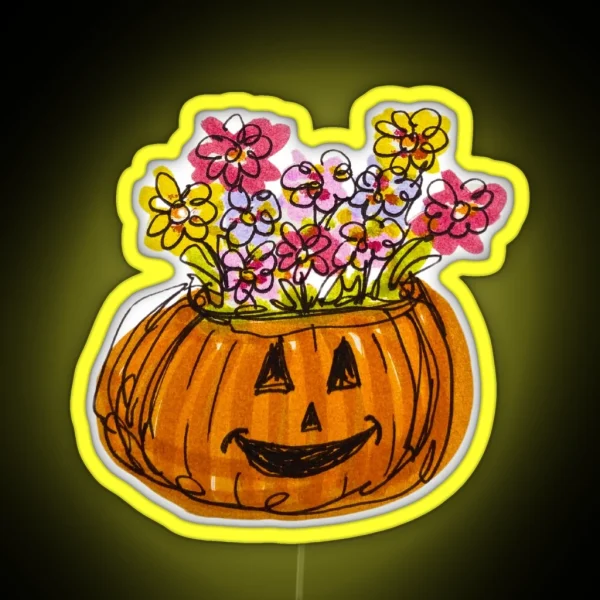 Flowers In Pumpkin RGB Neon Sign