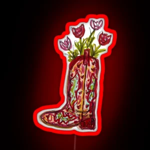 Flowers In Red Cowboy Boot RGB Neon Sign