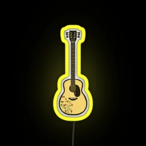 Flowery Acoustic Guitar RGB Neon Sign