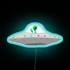 Glowing Peace Sign with Flying Saucer Alien Neon Art Design
