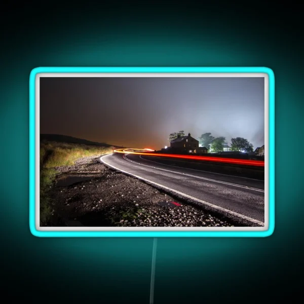 Foggy Night On Ilkley Moor Light Trails On The Road RGB Neon Sign