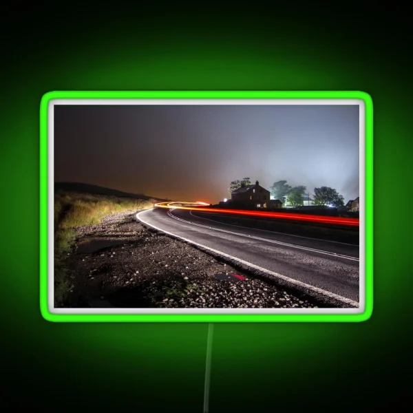 Foggy Night On Ilkley Moor Light Trails On The Road RGB Neon Sign