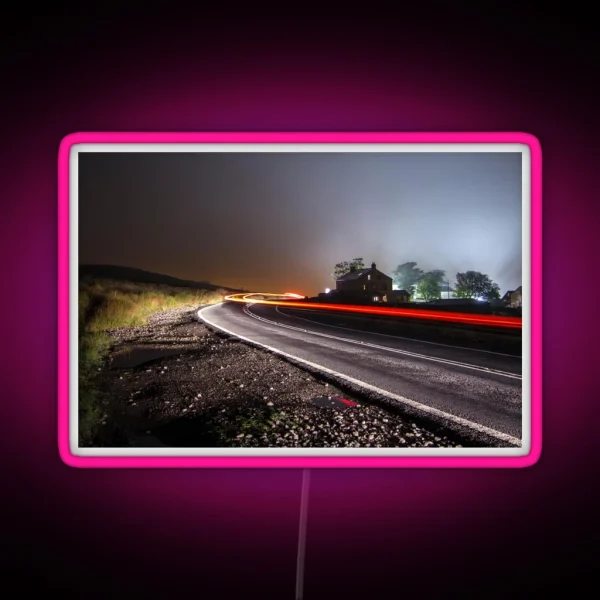 Foggy Night On Ilkley Moor Light Trails On The Road RGB Neon Sign