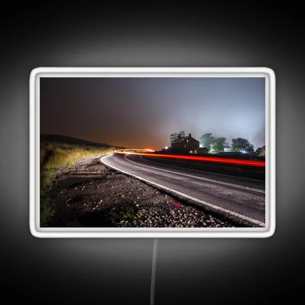 Foggy Night On Ilkley Moor Light Trails On The Road RGB Neon Sign