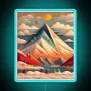 Whimsical vintage snowy mountain landscape folk art style LED neon sign