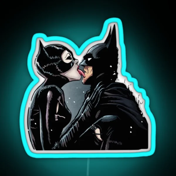 Forbidden Affection Catwoman And Batman S Kiss RGB Neon Sign