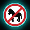 Prohibited area warning sign with bold forbidden donkey graphics in