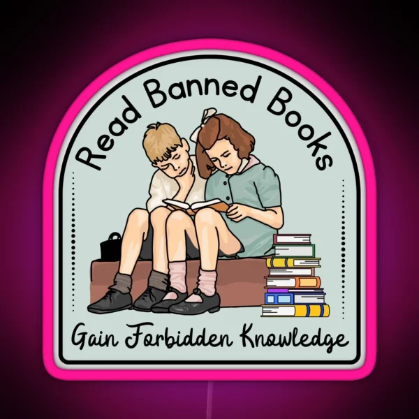 Forbidden Knowledge With Banned Books RGB Neon Sign