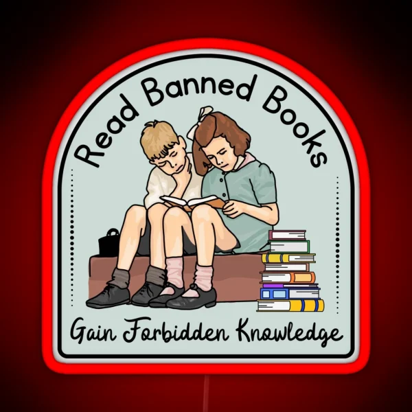 Forbidden Knowledge With Banned Books RGB Neon Sign