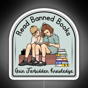 Forbidden Knowledge With Banned Books RGB Neon Sign