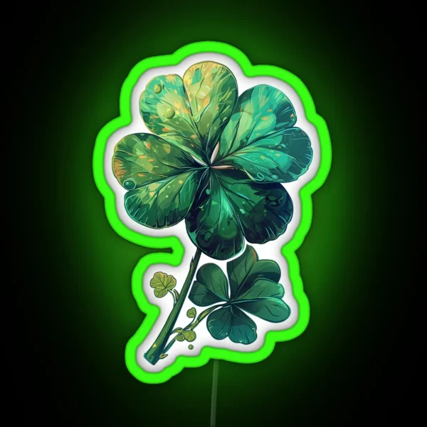 Four Leaf Clover For St Patric S Day RGB Neon Sign