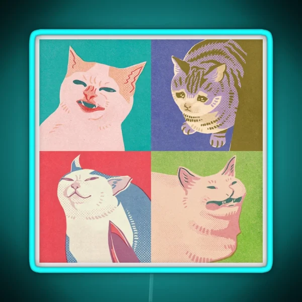 Four Meme Cats Of The Apocalypse RGB Neon Sign