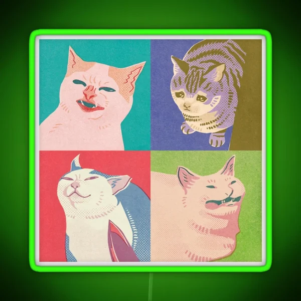 Four Meme Cats Of The Apocalypse RGB Neon Sign