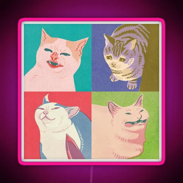 Four Meme Cats Of The Apocalypse RGB Neon Sign