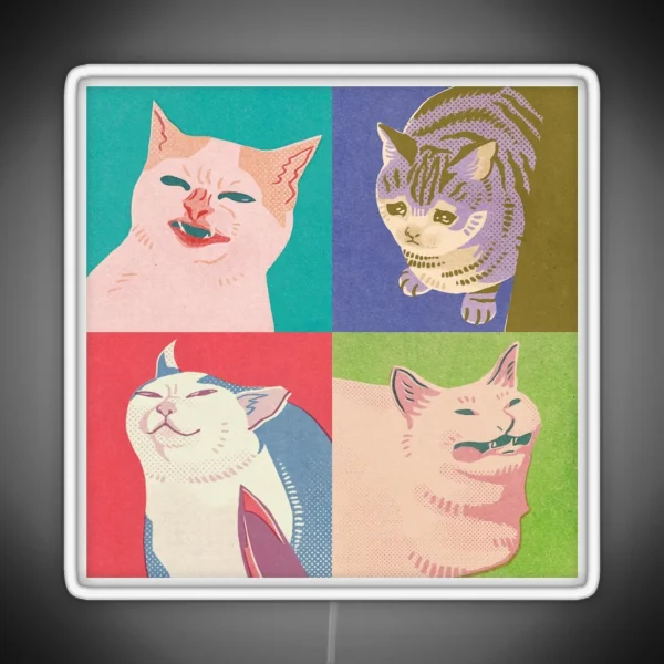 Four Meme Cats Of The Apocalypse RGB Neon Sign