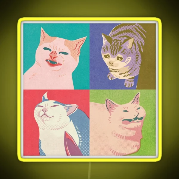 Four Meme Cats Of The Apocalypse RGB Neon Sign