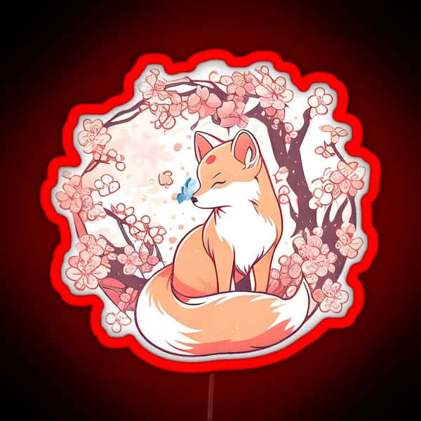 Fox Japanese Cherry Blossom Flower Butterfly RGB Neon Sign