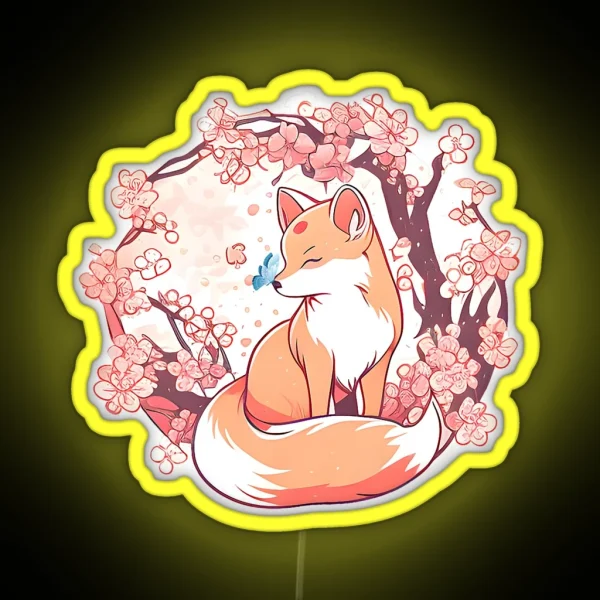 Fox Japanese Cherry Blossom Flower Butterfly RGB Neon Sign