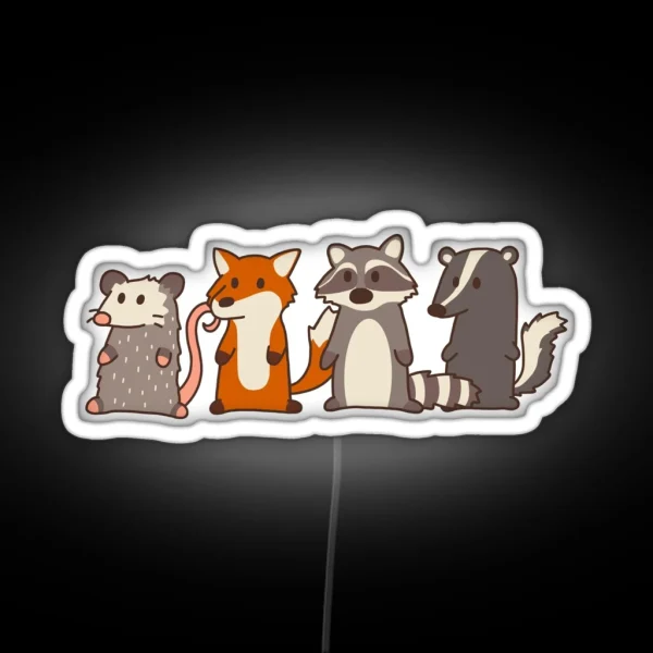 Fox Raccoon Opossum And Skunk Woodland RGB Neon Sign