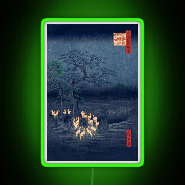 Foxes At Night Shrine Vintage Ukiyo E Japanese Art RGB Neon Sign