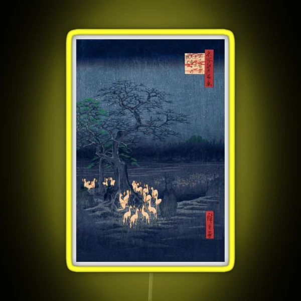 Foxes At Night Shrine Vintage Ukiyo E Japanese Art RGB Neon Sign