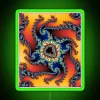 Mandalorian geometric pattern neon sign featuring vibrant Mandelbrot art design