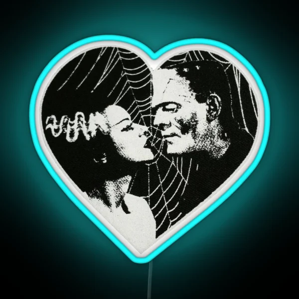 Frankenstein And Bride Goth Emo Heart RGB Neon Sign