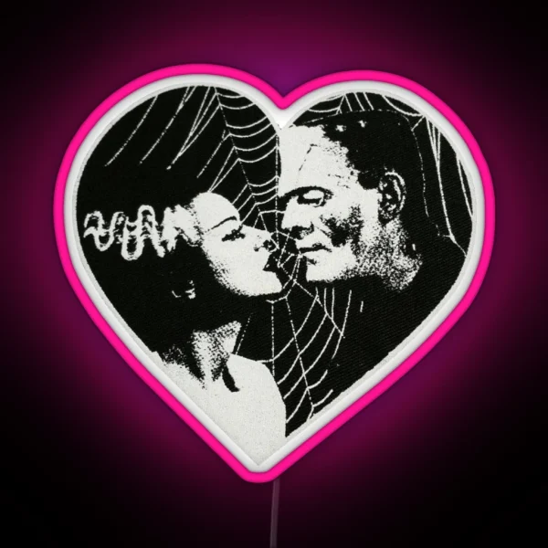 Frankenstein And Bride Goth Emo Heart RGB Neon Sign