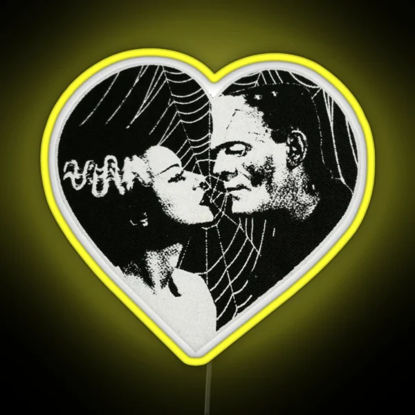 Frankenstein And Bride Goth Emo Heart RGB Neon Sign