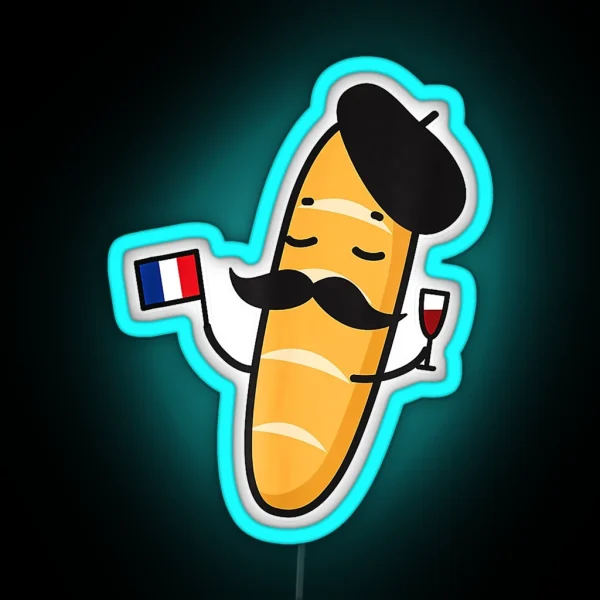 French Baguette Holding A French Flag And Wine Glass RGB Neon Sign