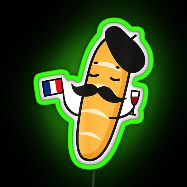 French Baguette Holding A French Flag And Wine Glass RGB Neon Sign