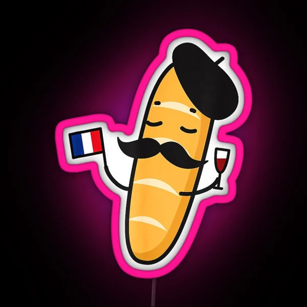 French Baguette Holding A French Flag And Wine Glass RGB Neon Sign