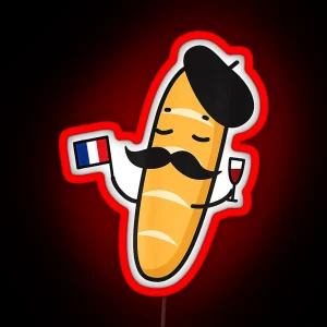 French Baguette Holding A French Flag And Wine Glass RGB Neon Sign