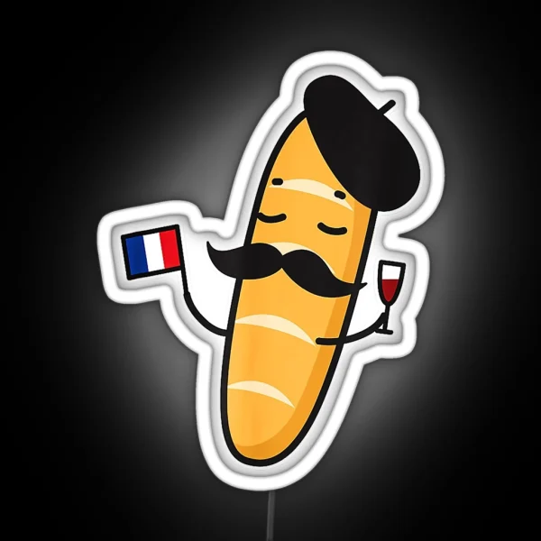 French Baguette Holding A French Flag And Wine Glass RGB Neon Sign
