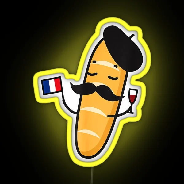 French Baguette Holding A French Flag And Wine Glass RGB Neon Sign