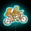 Whimsical Friends Cycling Under Rainbow Lights Customizable Neon Wall Sign