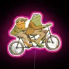 Colorful Frogs Riding Bicycles on Vibrant Neon LED Sign Display