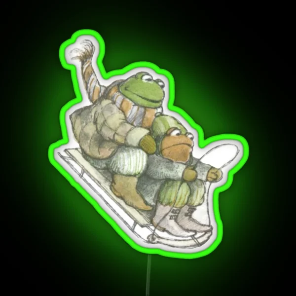 Frog And Toad Sledding Led RGB Neon Sign
