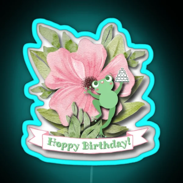 Frog Says Hoppy Birthday RGB Neon Sign