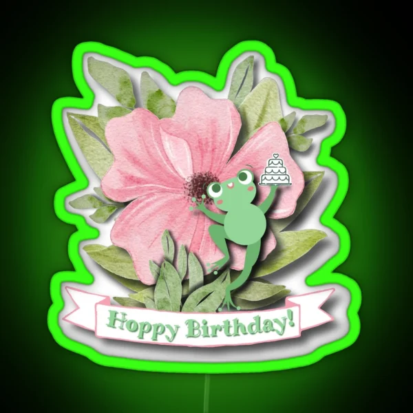 Frog Says Hoppy Birthday RGB Neon Sign