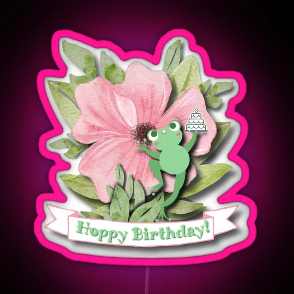 Frog Says Hoppy Birthday RGB Neon Sign