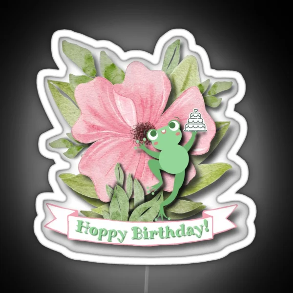 Frog Says Hoppy Birthday RGB Neon Sign