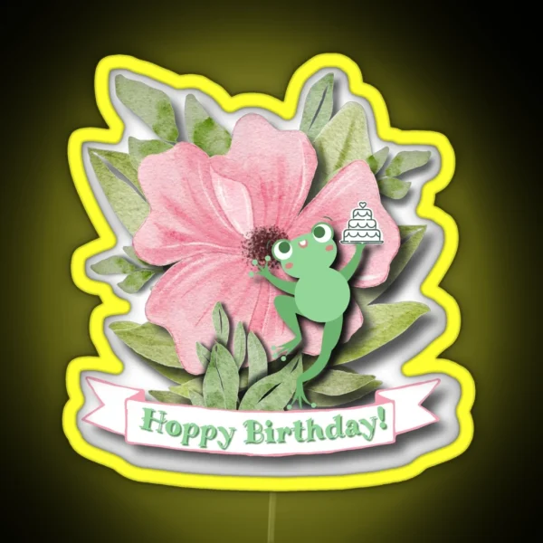 Frog Says Hoppy Birthday RGB Neon Sign