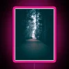 Vibrant RGB forest trail neon sign bringing light into darkness spaces.