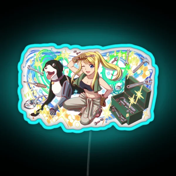 Fullmetal Alchemist Winry Rockbell And Den RGB Neon Sign