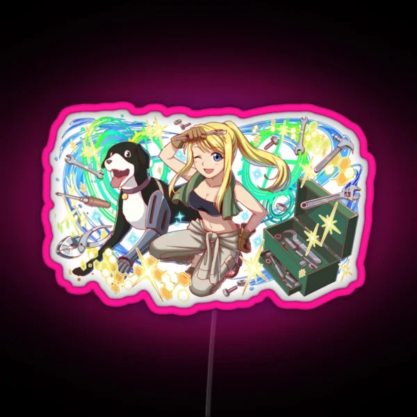 Fullmetal Alchemist Winry Rockbell And Den RGB Neon Sign